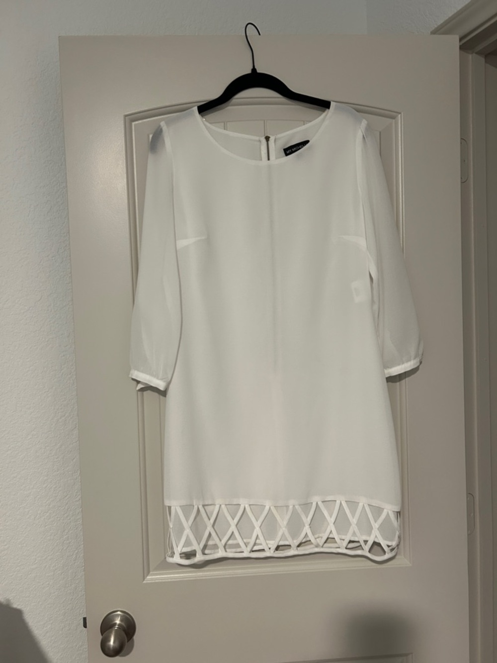 My Michelle White Mini Dress with Lattice Hem